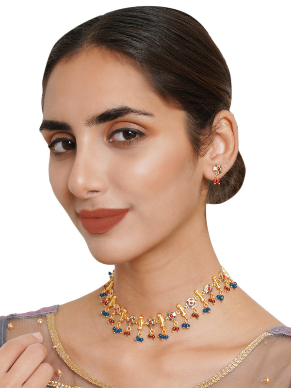 Women's Festive Hues Cz And Pink Pearls Jewellery Set - Voylla