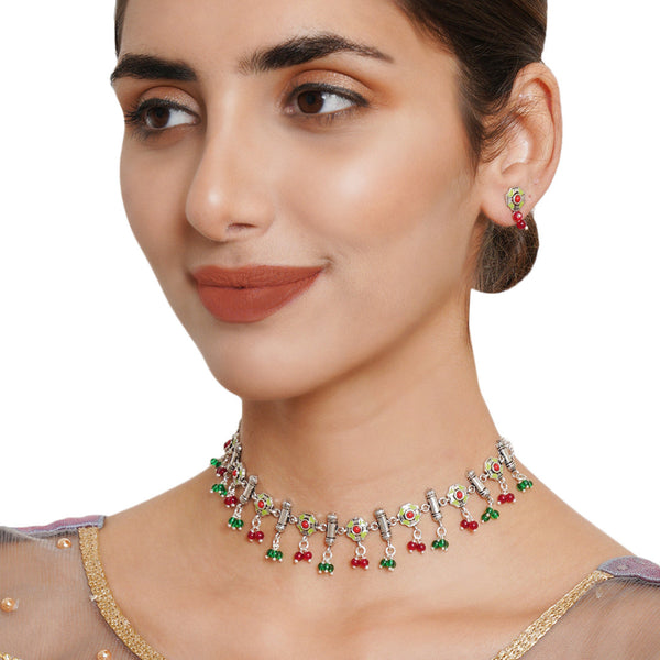 Women's Festive Hues Intricate Enameled Choker Necklace Set - Voylla