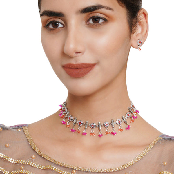 Women's Festive Hues Intricate Enameled Choker Necklace Set - Voylla