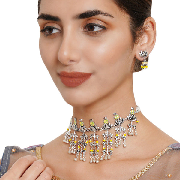 Women's Unique Yellow Festive Hues Choker Necklace Set - Voylla