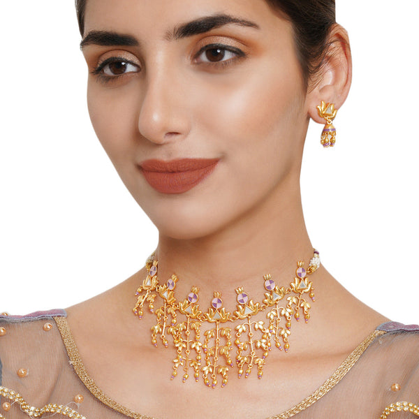 Women's Festive Hues Brass Embellished Long Fusion Necklace Set - Voylla