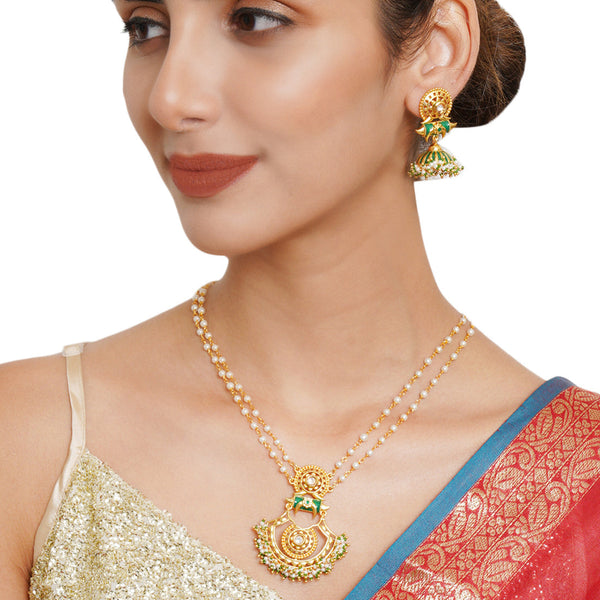 Women's Festive Hues Faux Pearls Jewellery Set - Voylla