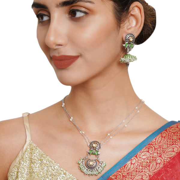 Women's Festive Hues Green Enamel Jewellery Set - Voylla