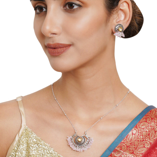 Women's Festive Hues Light Beaded Oxidised Pink Pastel Jewellery Set - Voylla