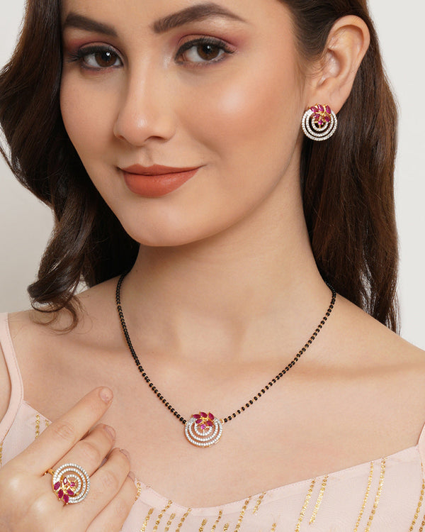 Women's Sparkling Elegance Cluster Setting Cz Mangalsutra Set - Voylla