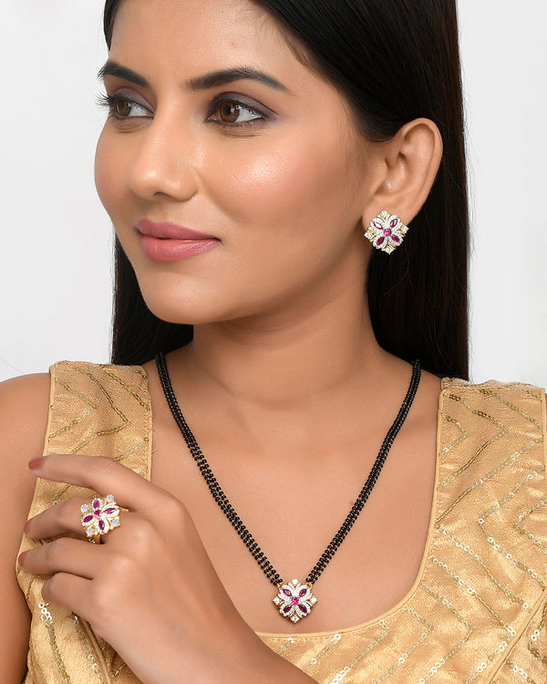 Women's Sparkling Essentials Pink And White Cz Mangalsutra Box Set - Voylla