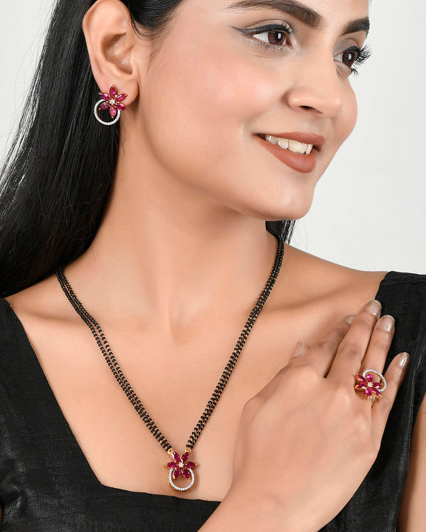 Women's Sparkling Essentials Red Cz Mangalsutra Box Set - Voylla