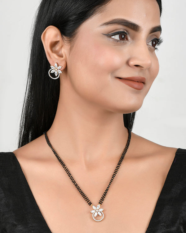 Women's Sparkling Essentials Floral Cz Mangalsutra Set - Voylla