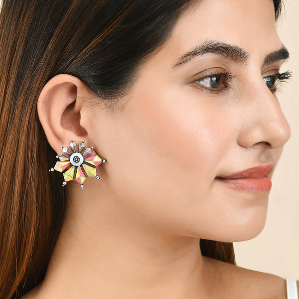 Women's Folklore Spokes Enamelled Stud Earrings - Voylla