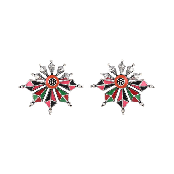 Women's Folklore Coloured Enamel Edgy Earrings - Voylla