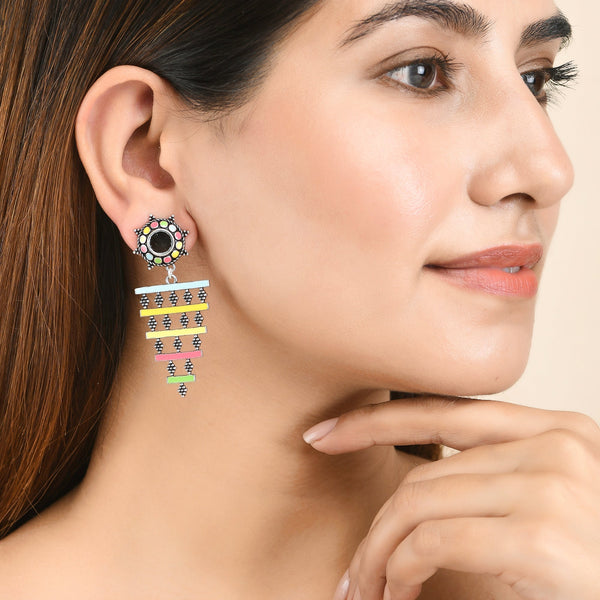 Women's Folklore Colourful Layered Enamelled Earrings - Voylla