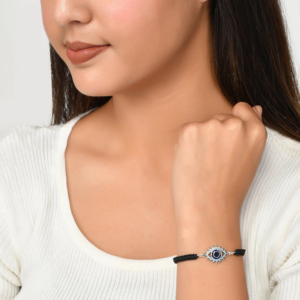 Women's Evil Eye Black Silver Oxidized Bracelet - Voylla