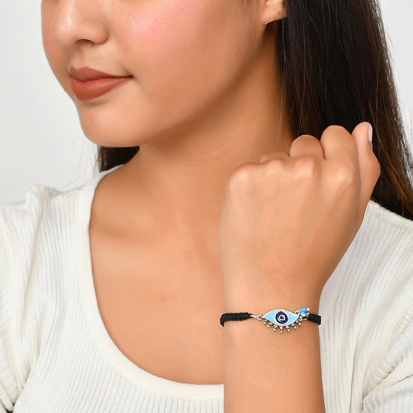 Women's Evil Eye Black Silver Oxidized Bracelet - Voylla