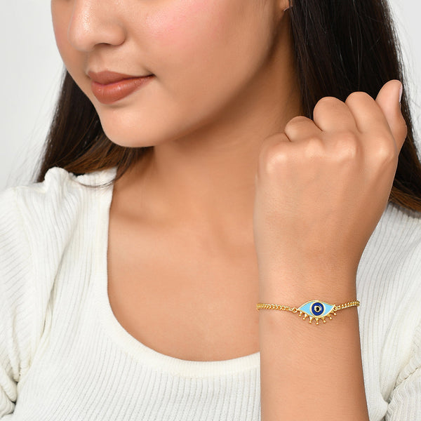 Women's Evil Eye Motif Gold Plated Bracelet - Voylla