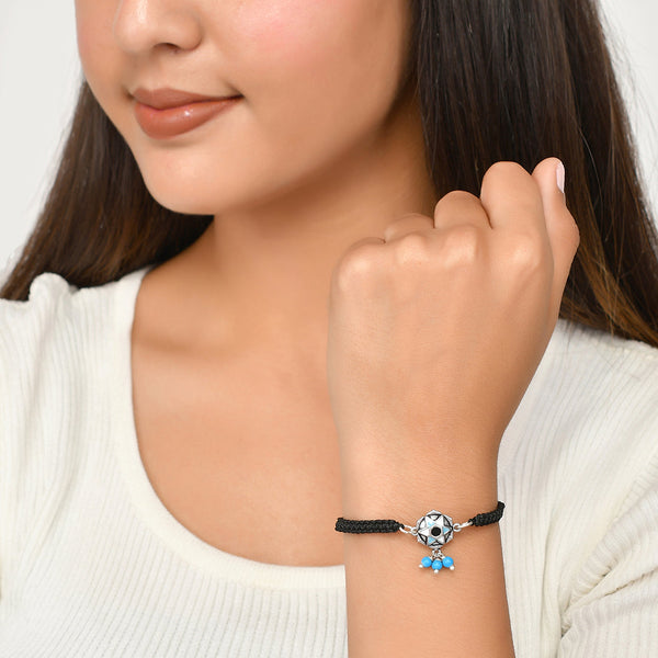 Women's Evil Eye Motif With Blue Beads Hanging Bracelet - Voylla