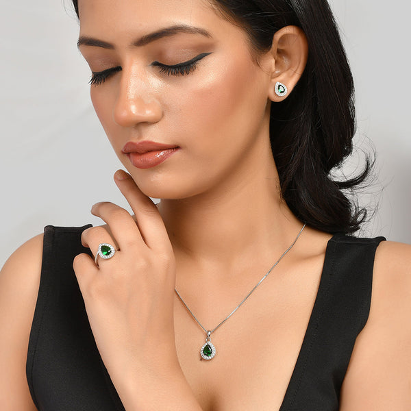 Women's Sparkling Essentials Green Teardrop Cut Zircon Box Set - Voylla