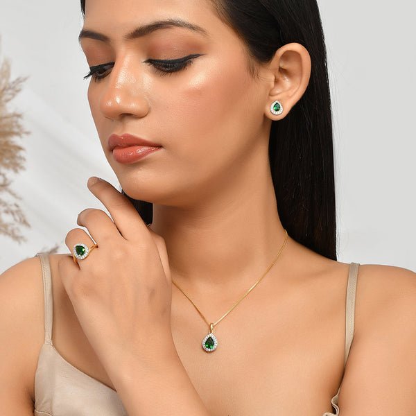 Women's Sparkling Essentials Green Teardrop Cut Zircon Box Set - Voylla