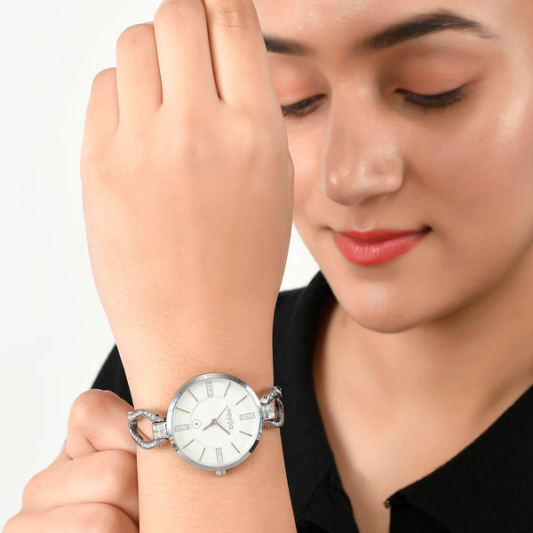 Voylla Silver Cut-Out Band Analog Watch - Voylla