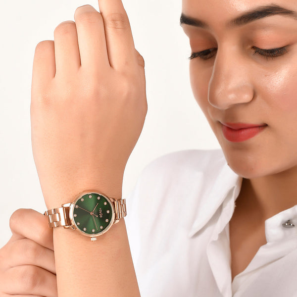 Voylla Gold Toned Green Dial Watch - Voylla