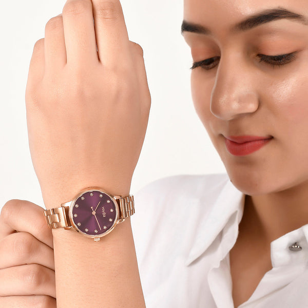 Voylla Gold Toned Purple Dial Watch - Voylla