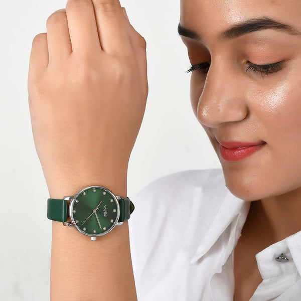 Voylla Studded Green Dial Watch - Voylla