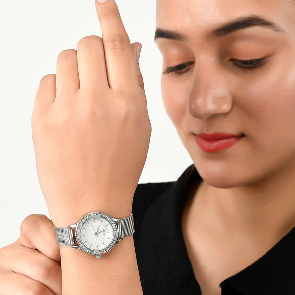 Voylla Silver Studded Dial Fashion Watch - Voylla