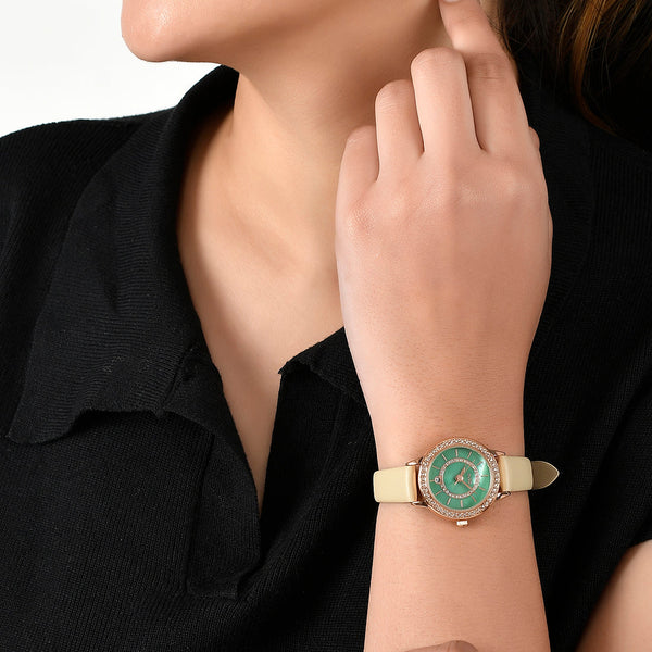 Voylla Gem Studded Green Dial Watch - Voylla