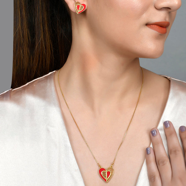 Women's Valentine'S Day Edgy Hearts Pendant Set - Voylla