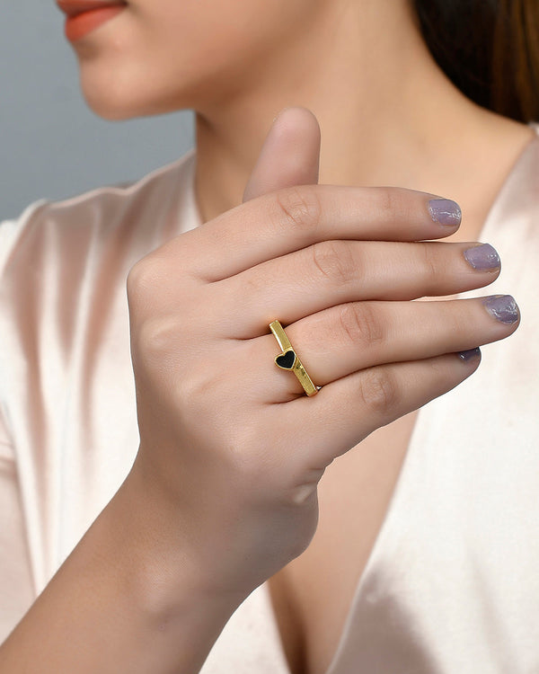 Women's Edgy Black Hearts Ring - Voylla