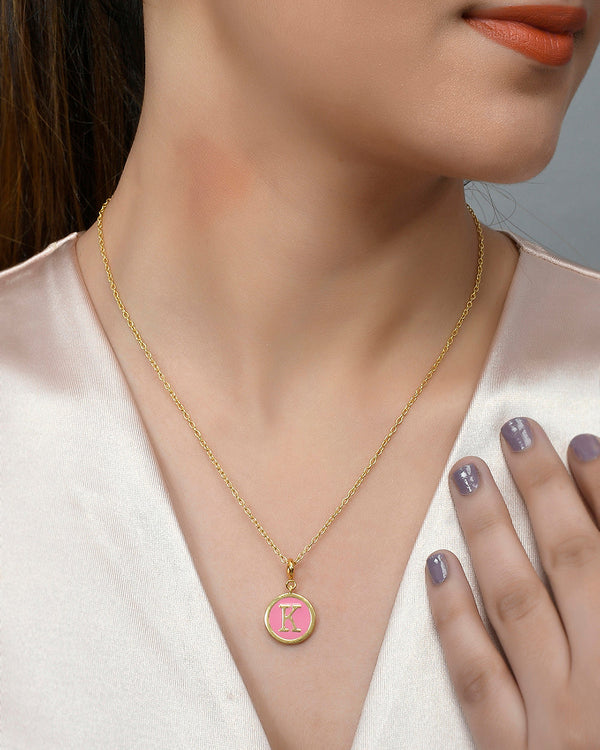 Alphabet K Pink Enamel Charm - Voylla