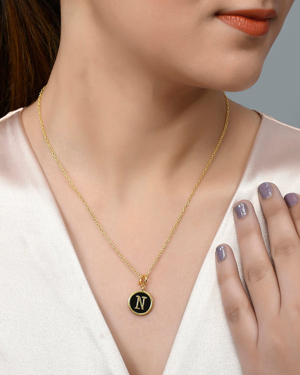 Alphabet N Black Enamel Charm - Voylla