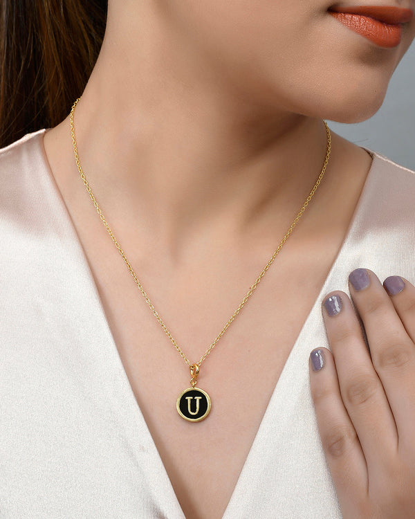 Alphabet U Black Enamel Charm - Voylla