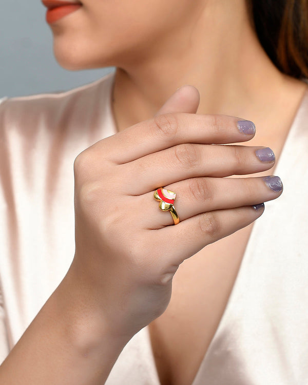 Women's Pink And Red Enamel Hearts Ring - Voylla