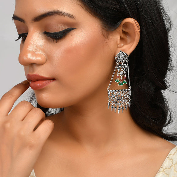 Women's Abharan Oxidised Silver Plated Lightly Embellished Earrings - Voylla