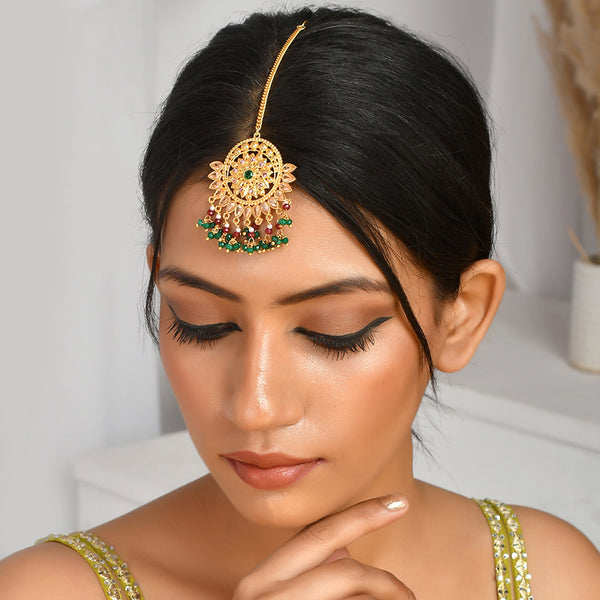 Women's Abharan Green Stones Round Maang Tika - Voylla