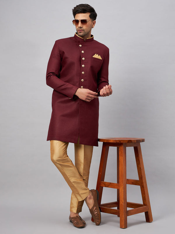 Jashvi Men's Maroon Indo Western Set