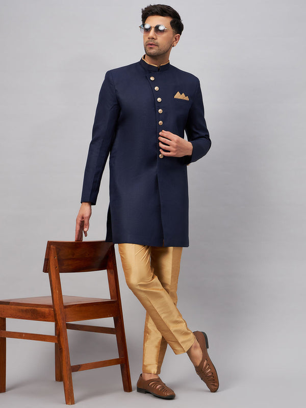 Jashvi Men's Navy Blue Indo Western Set