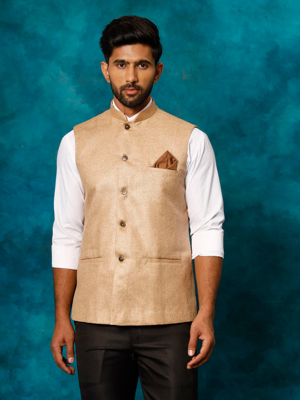 Jashvi Men's Beige Woven Nehru Jacket