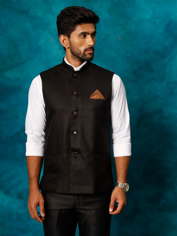 Jashvi Men's Black Woven Nehru Jacket