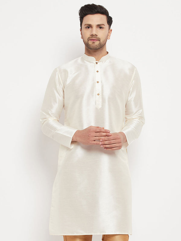 Jashvi Men's Cream Cotton Silk Blend Kurta