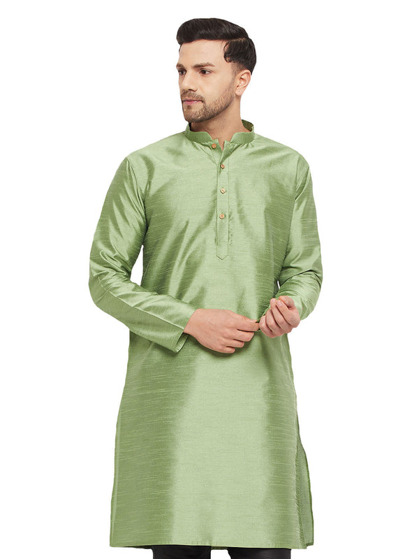 Jashvi Men's Light Green Cotton Silk Blend Kurta