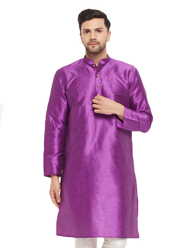 Jashvi Men's Purple Cotton Silk Blend Kurta