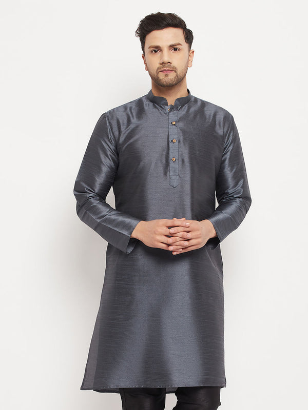 Jashvi Men's Grey Cotton Silk Blend Kurta