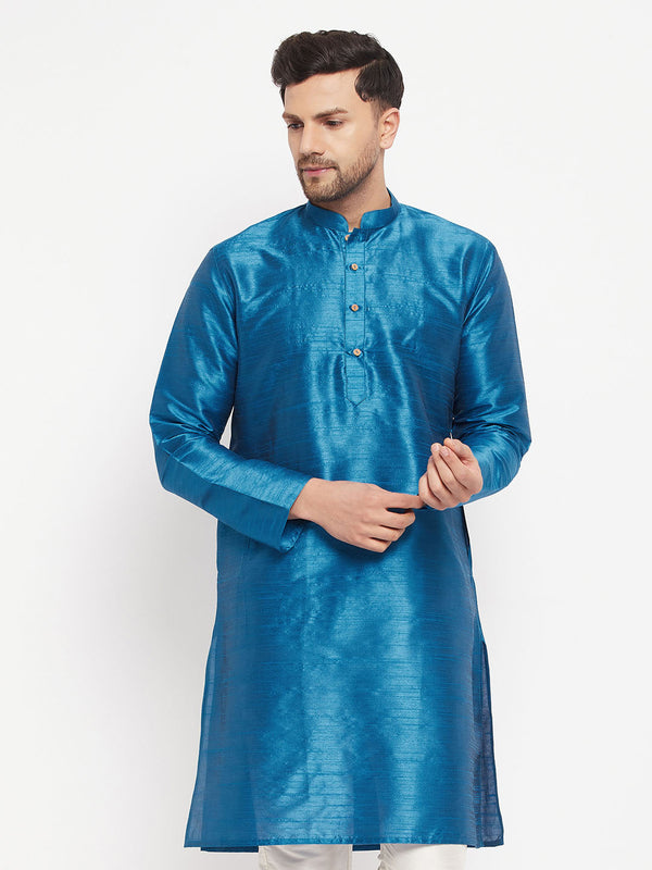 Jashvi Men's Dark Green Cotton Silk Blend Kurta