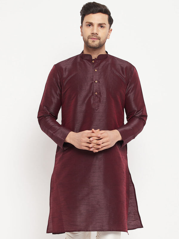 Jashvi Men's Burgundy Silk Blend Kurta