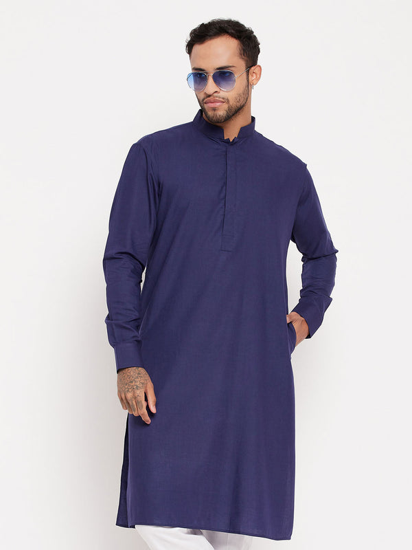 Jashvi Men's Blue Cotton Blend Kurta