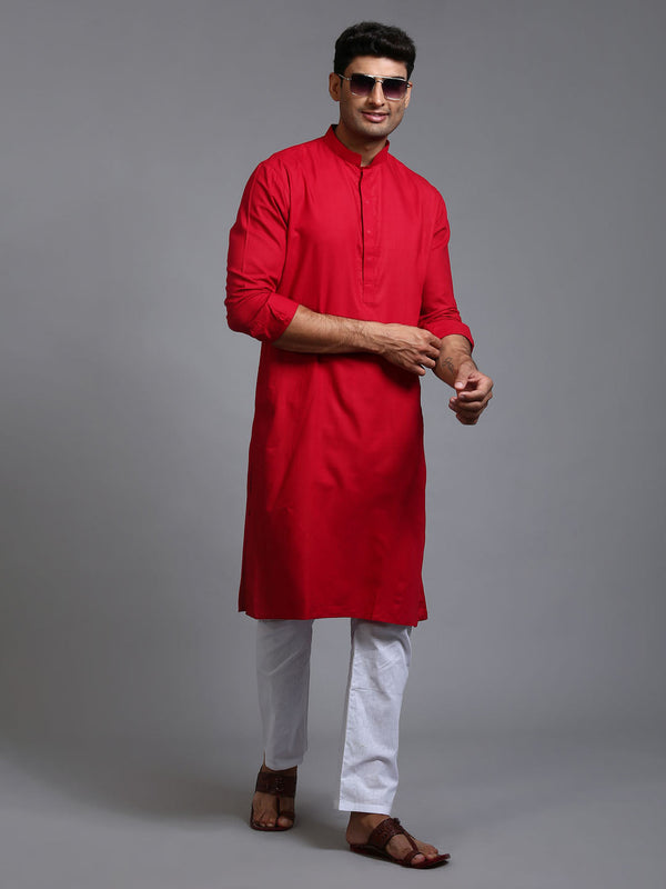 Jashvi Men's Maroon Cotton Blend Kurta Pyjama Set