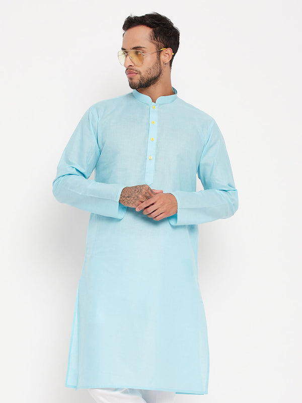 Jashvi Men's Aqua Cotton Kurta