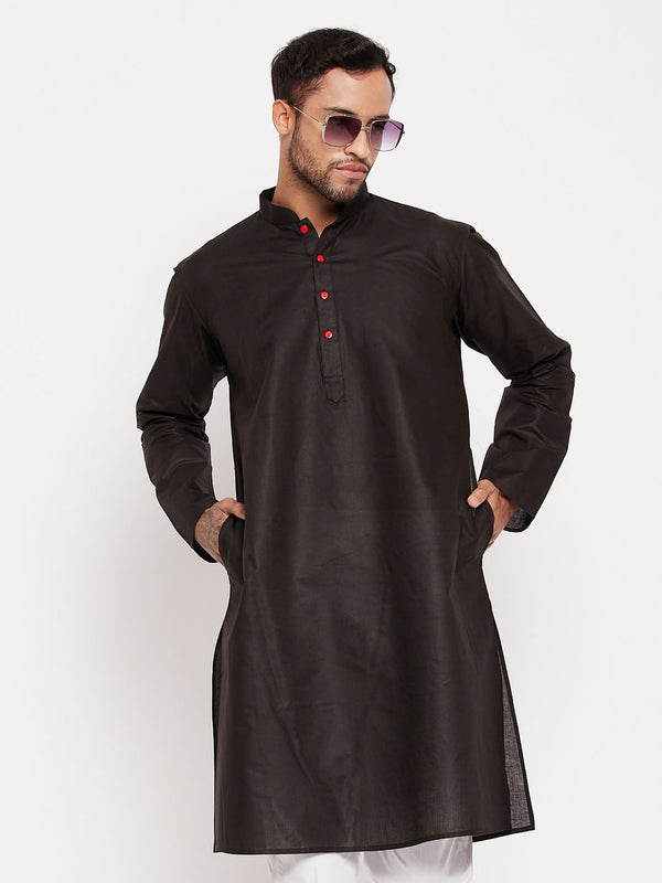 Jashvi Men's Black Cotton Kurta