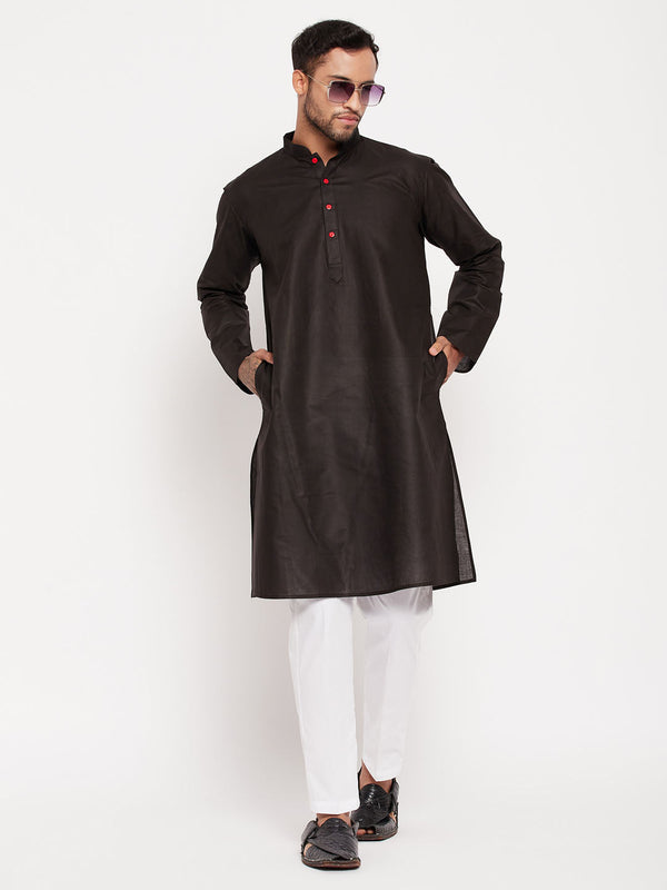 Jashvi Men's Black Kurta And White Pant Style Pyjama Set